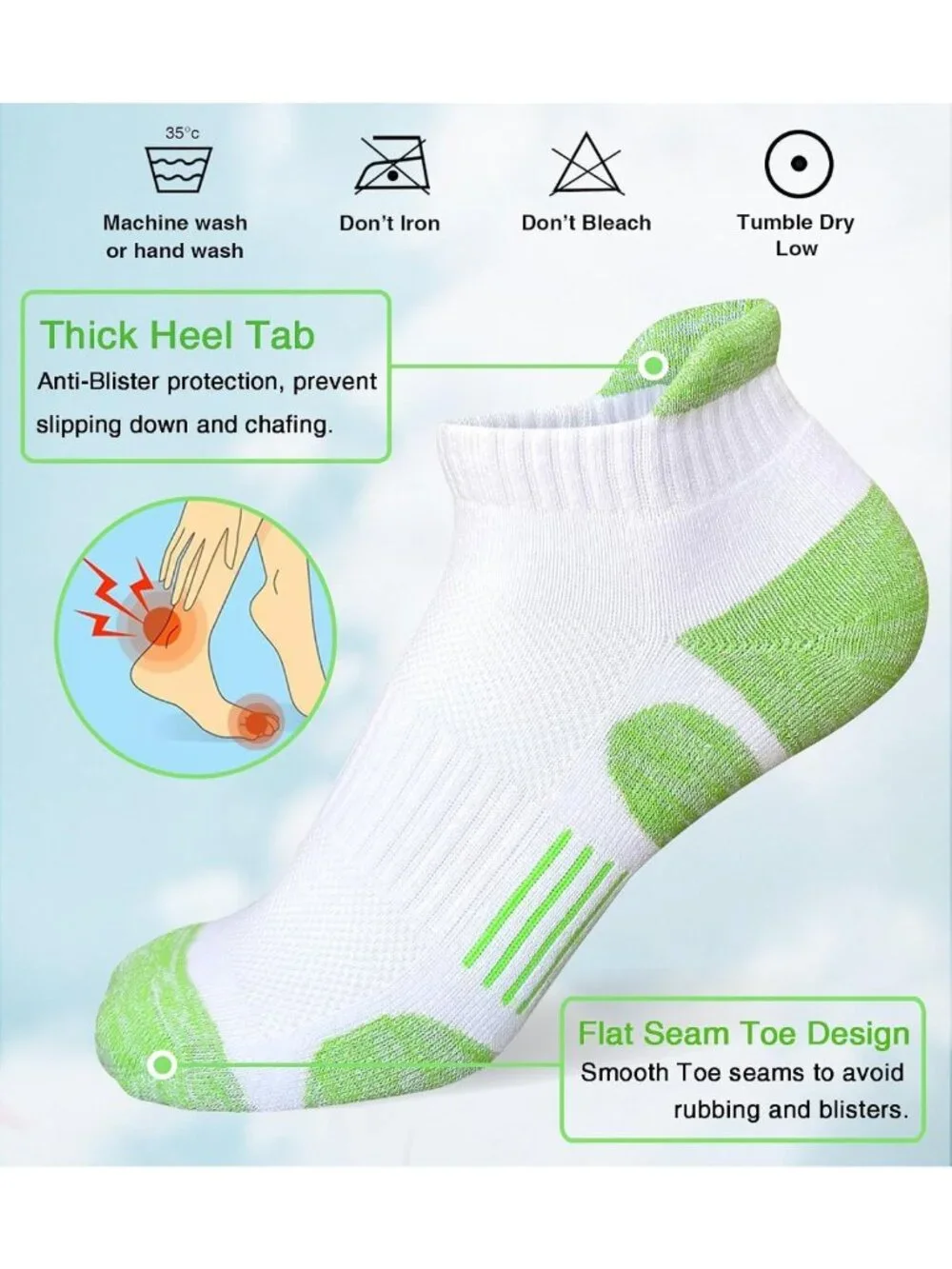 Women's Thick Cushioned Athletic Ankle Socks - 5 Pairs, Anti-Blister